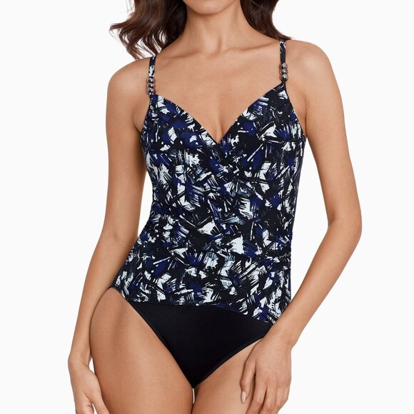 Magicsuit by Miraclesuit Louise Blueprint Swimsuit 1-PC Black & Blue Size 14 NEW - Picture 2 of 10